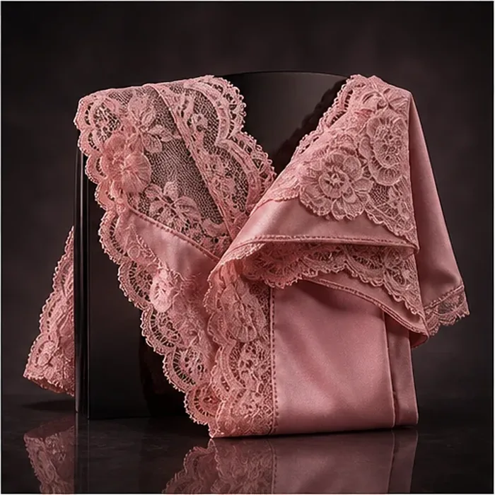 Conjunto de encaje rosa sobre maniquí, fotografiado en estudio